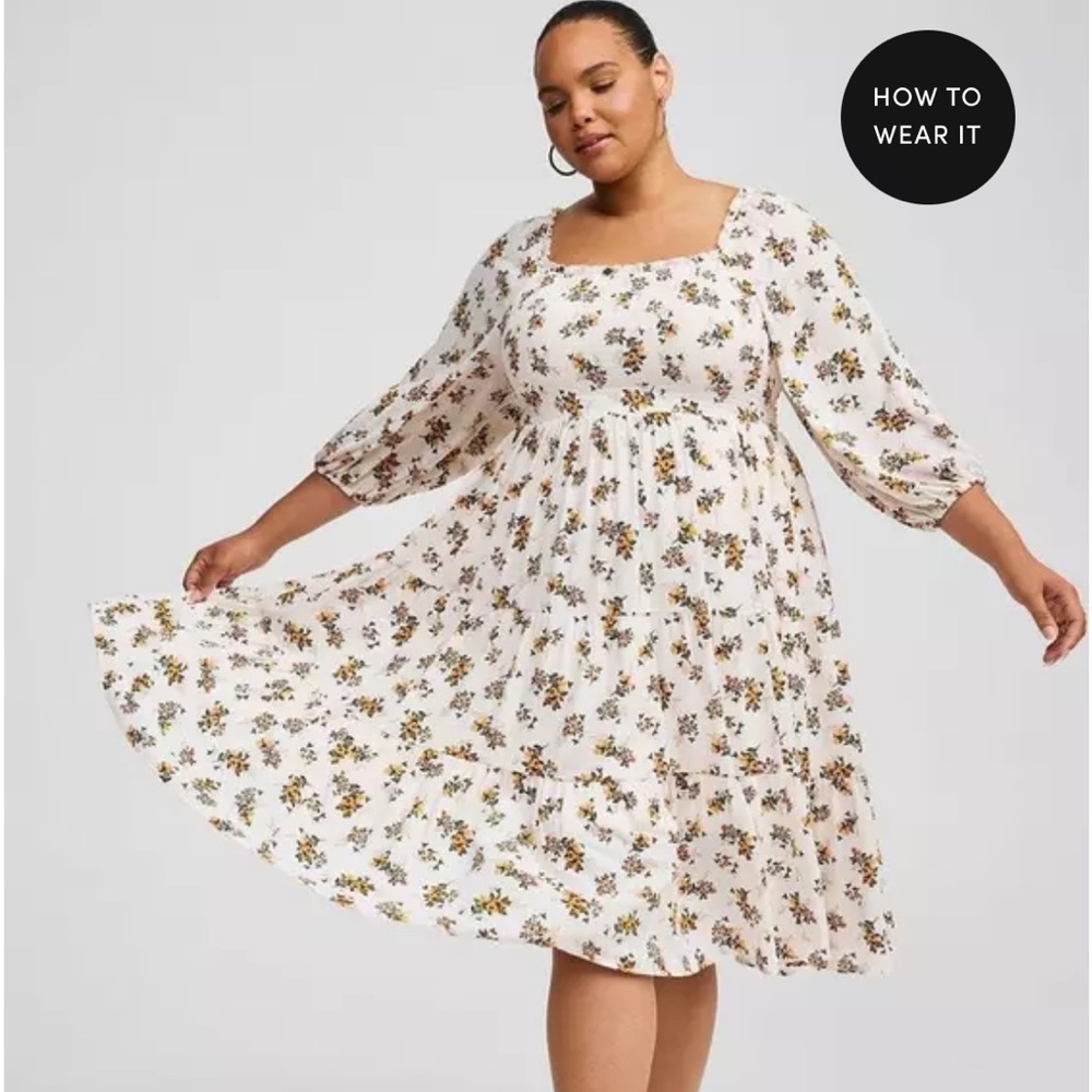 NWT Torrid Brown and Cream Midi Sundress with Bishop Sleeves!